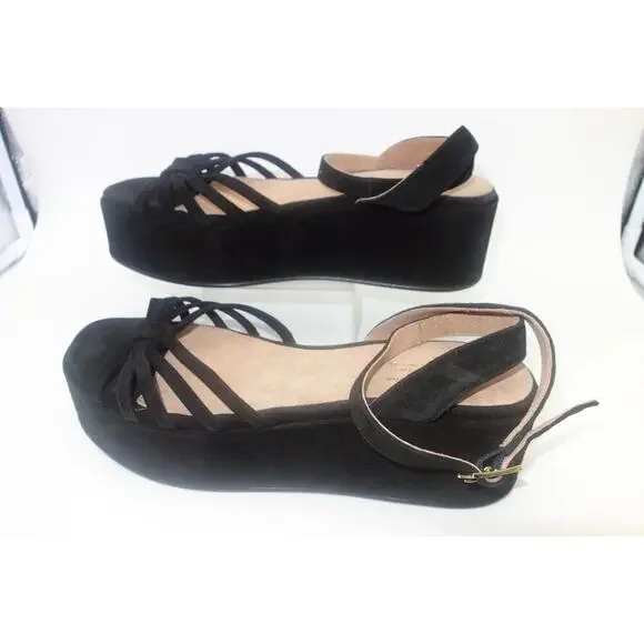NEW Seychelles Touching Platform Wedge Sandals Women's 10 Strappy Black Suede - Picture 4 of 8